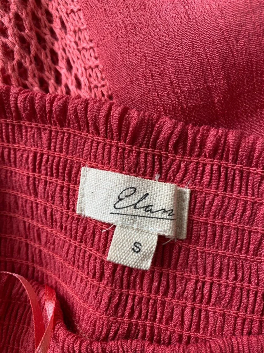 Elan | Tie Front Crocheted Top & Pull On Pants in Coral